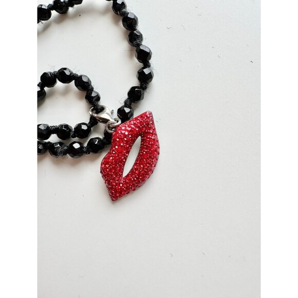 Unbranded 925 Sterling Silver Red Crystal Rhinestone Lips Pendant Necklace - Picture 4 of 10